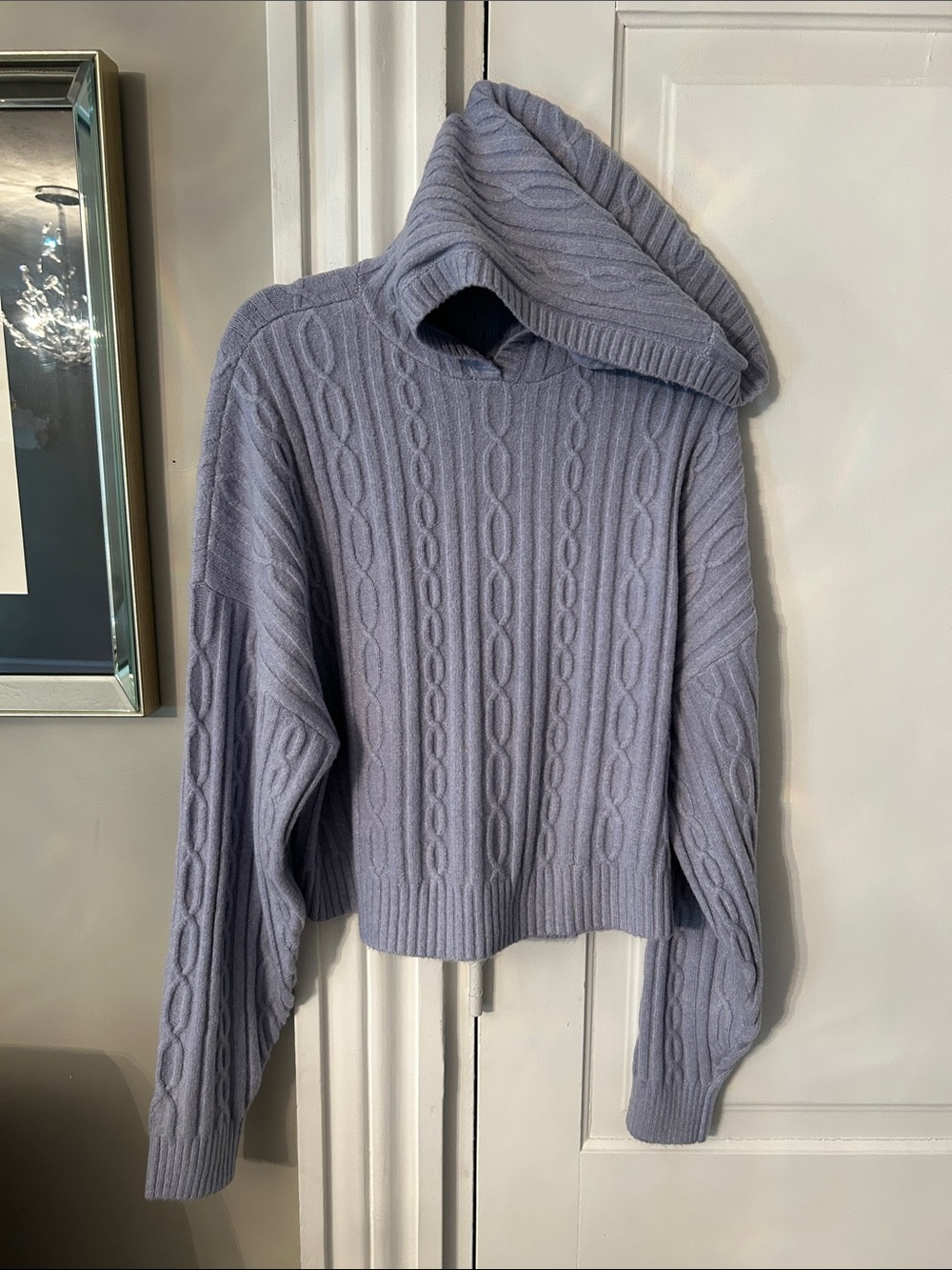 ALO Yoga Cable Knit Hooded Sweater in Lavender Blue NWOT
